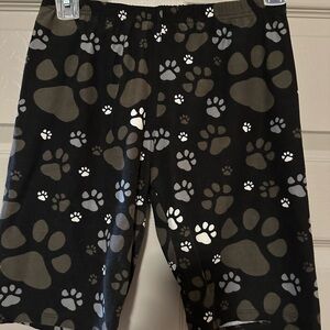 Black and Gray Paw Print Bike Shorts with Stretchy Fabric